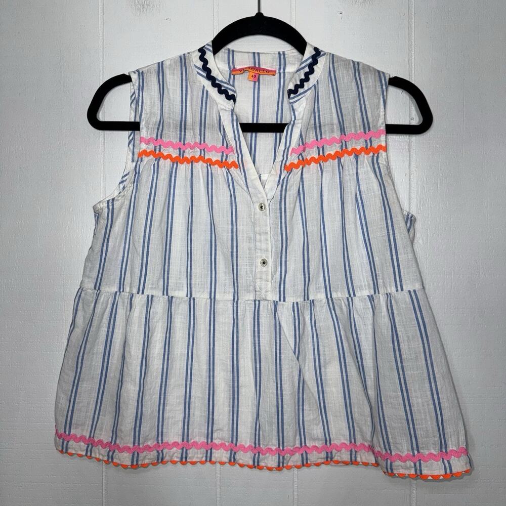 Vilagallo Women’s Bruna Shirt In Niza Stripe White Blue Size 40